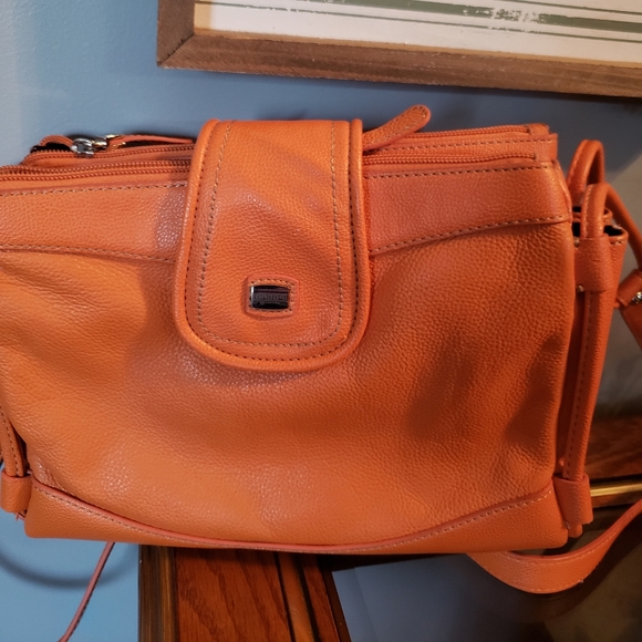 Babbs Collection Orange Leather Crossbody Purse - Picture 1 of 10